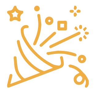 Yellow hand-drawn celebration fireworks with stars and geometric shapes